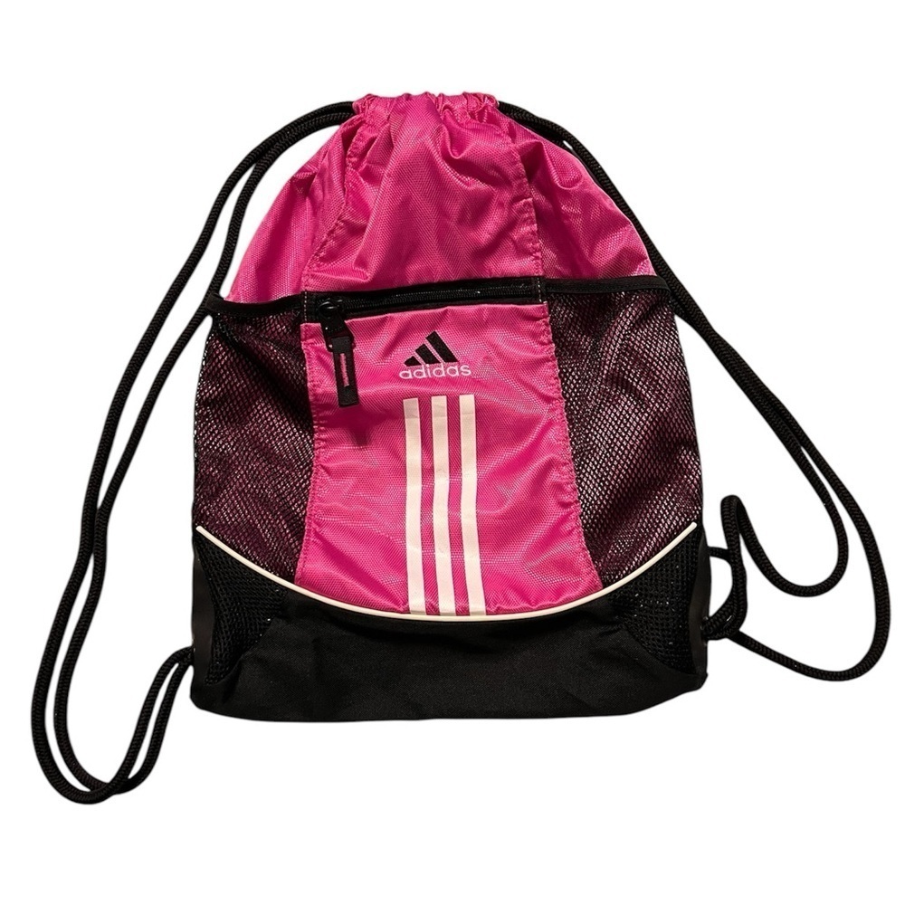 Adidas Pink/Black Lightweight Drawstring Backpack/ Bookbag